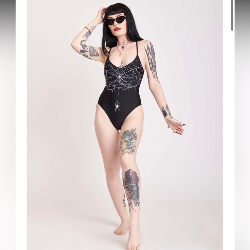 MIDNIGHT HOUR spiderweb one piece bathing suit